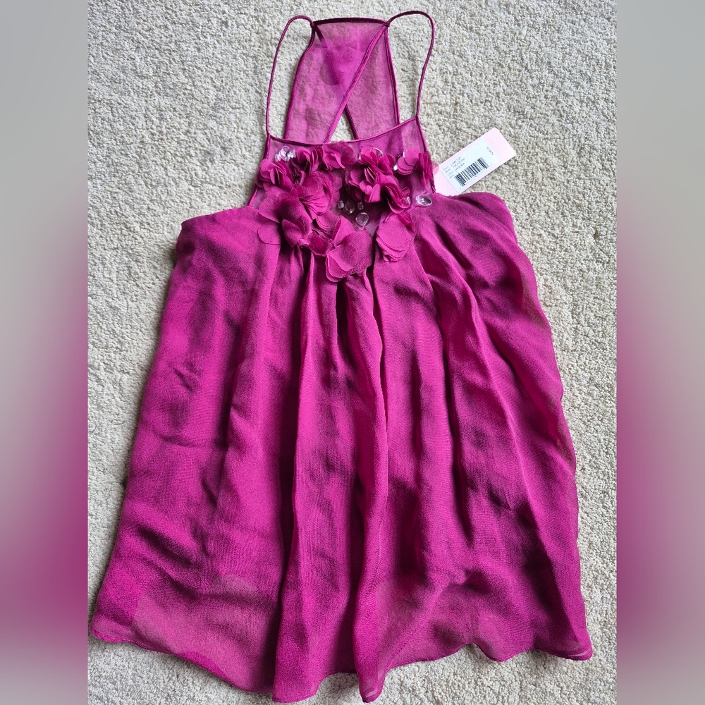 NWT Vintage Rebecca Taylor Embellished Burgandy Silk Camisole Top Size 2